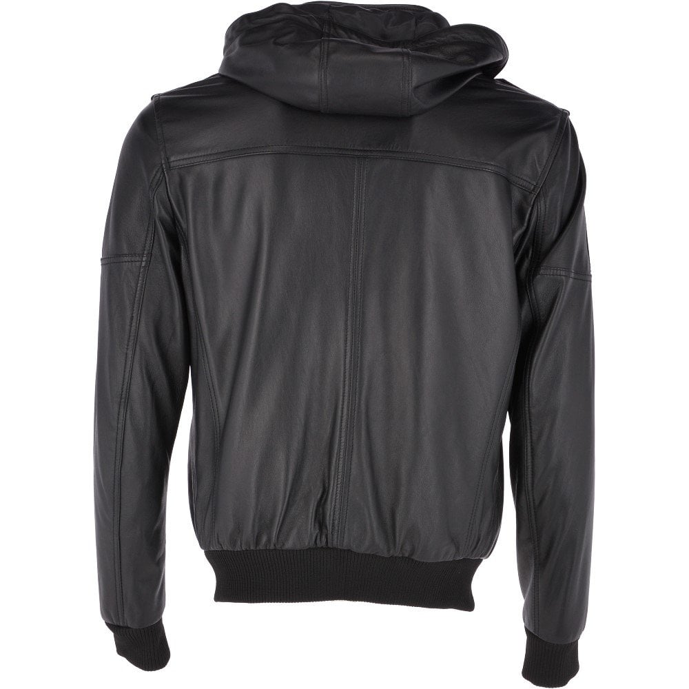 Men's Real Leather Hooded Bomber Jacket