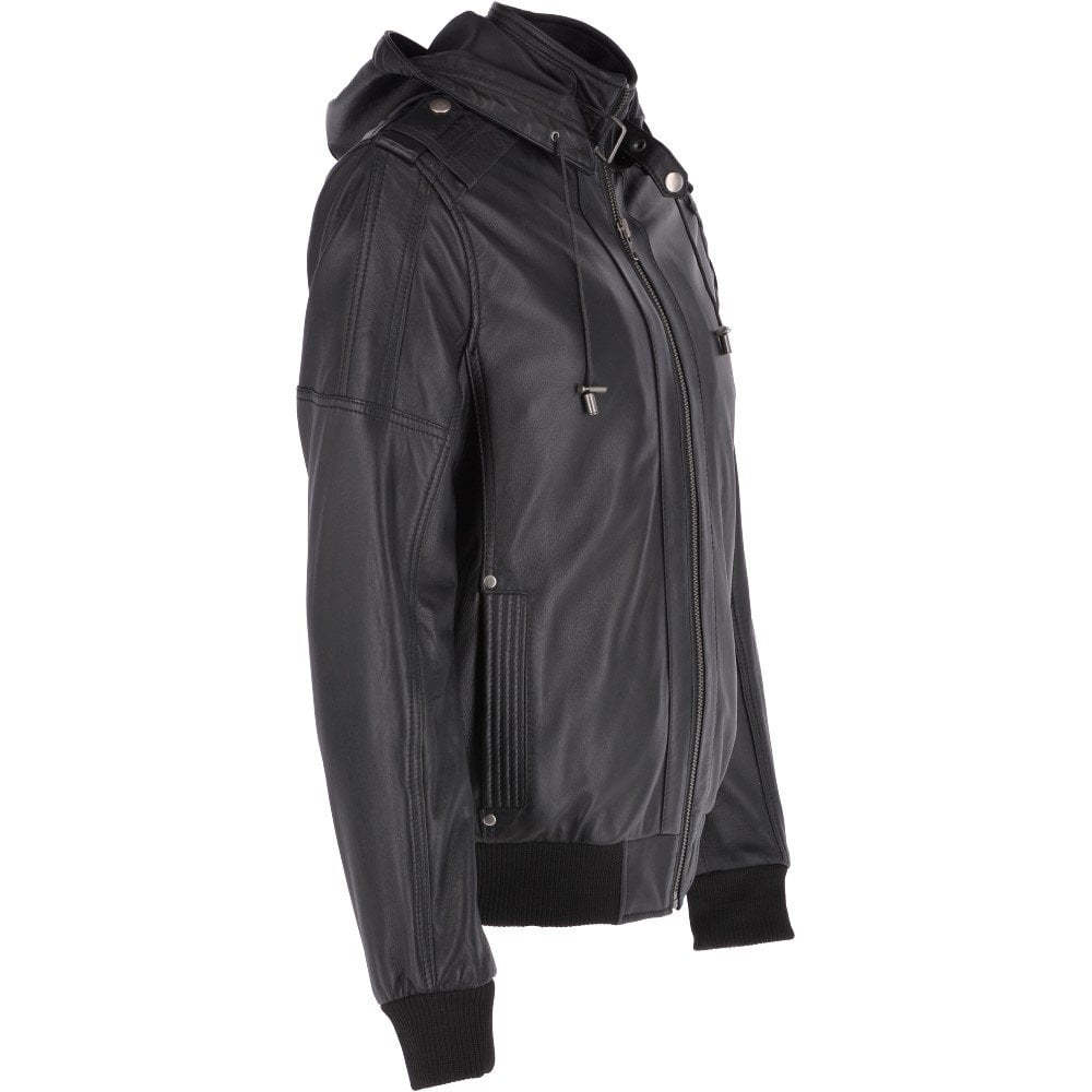 Men's Real Leather Hooded Bomber Jacket
