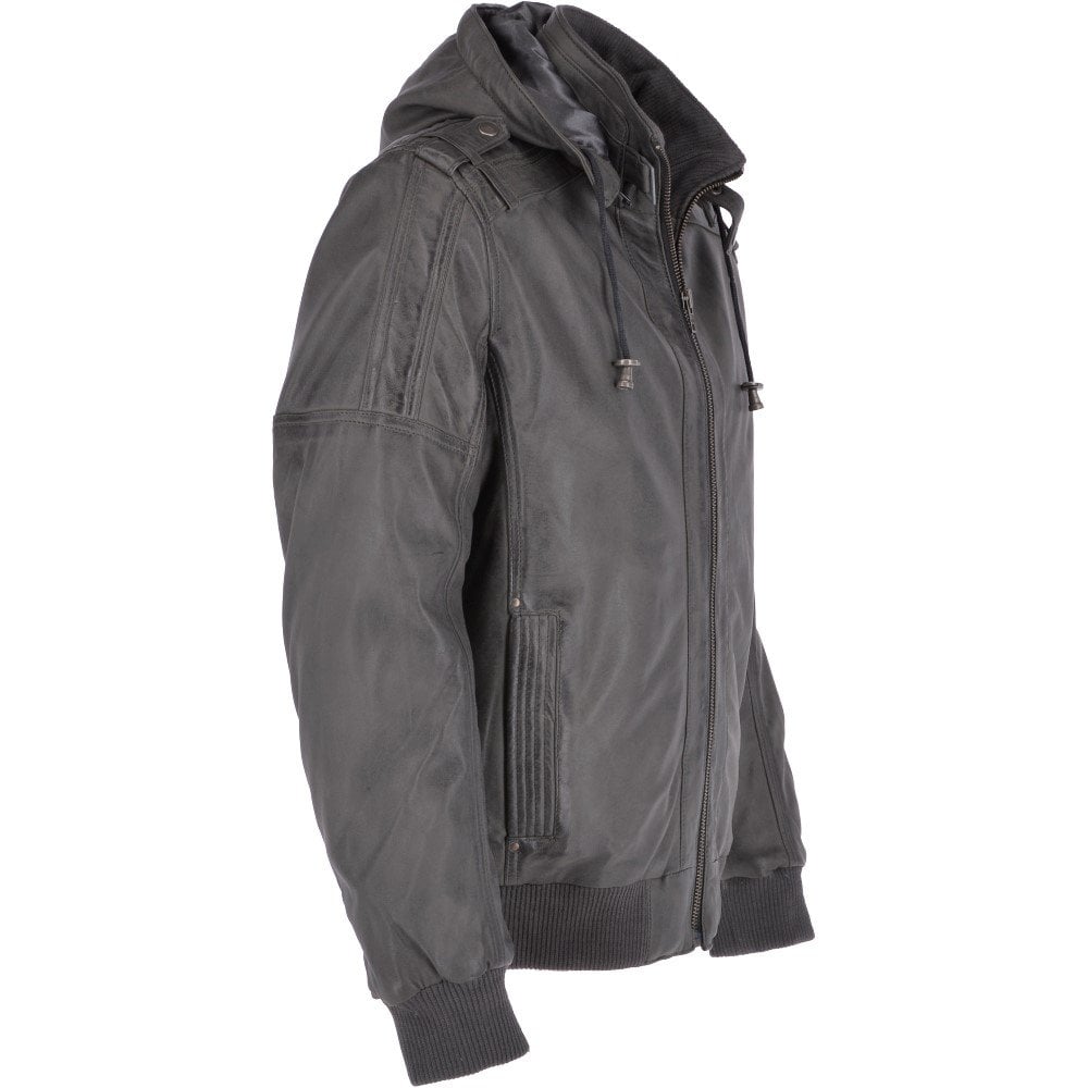 Introducing Best Leather Hooded Bomber Jacket Black