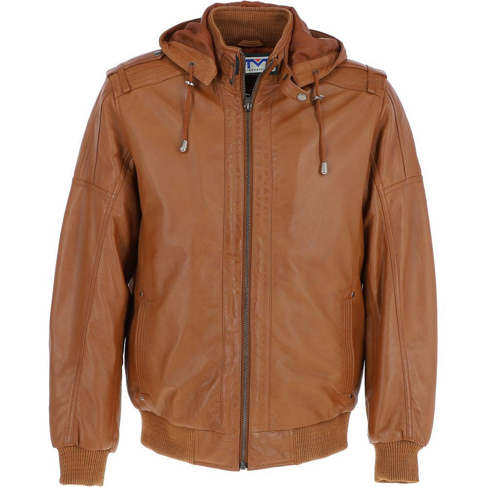 Men's Leather Hooded Bomber Jacket