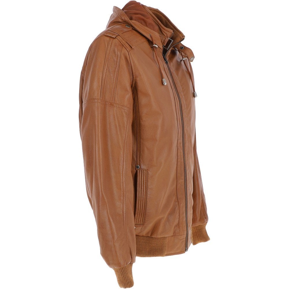 Men's Leather Hooded Bomber Jacket
