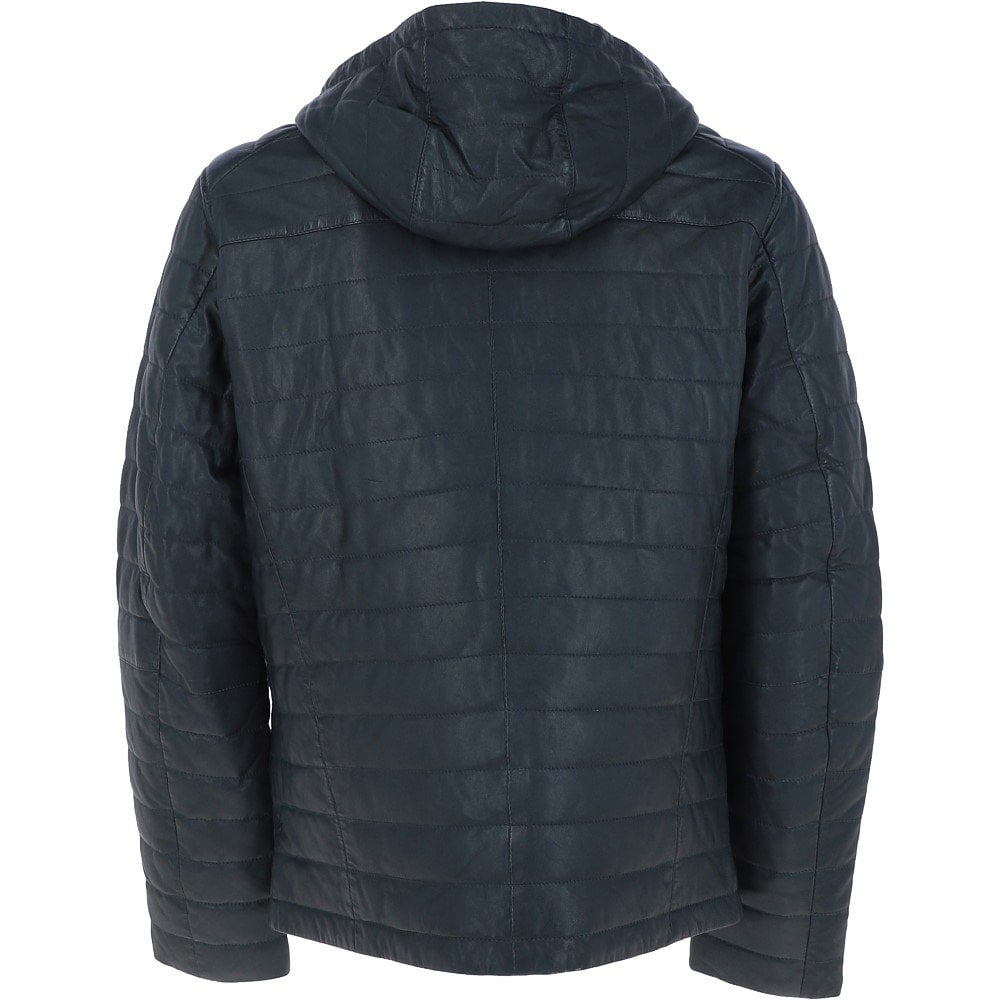 HOODED LEATHER JACKET NAVY: MAXSON