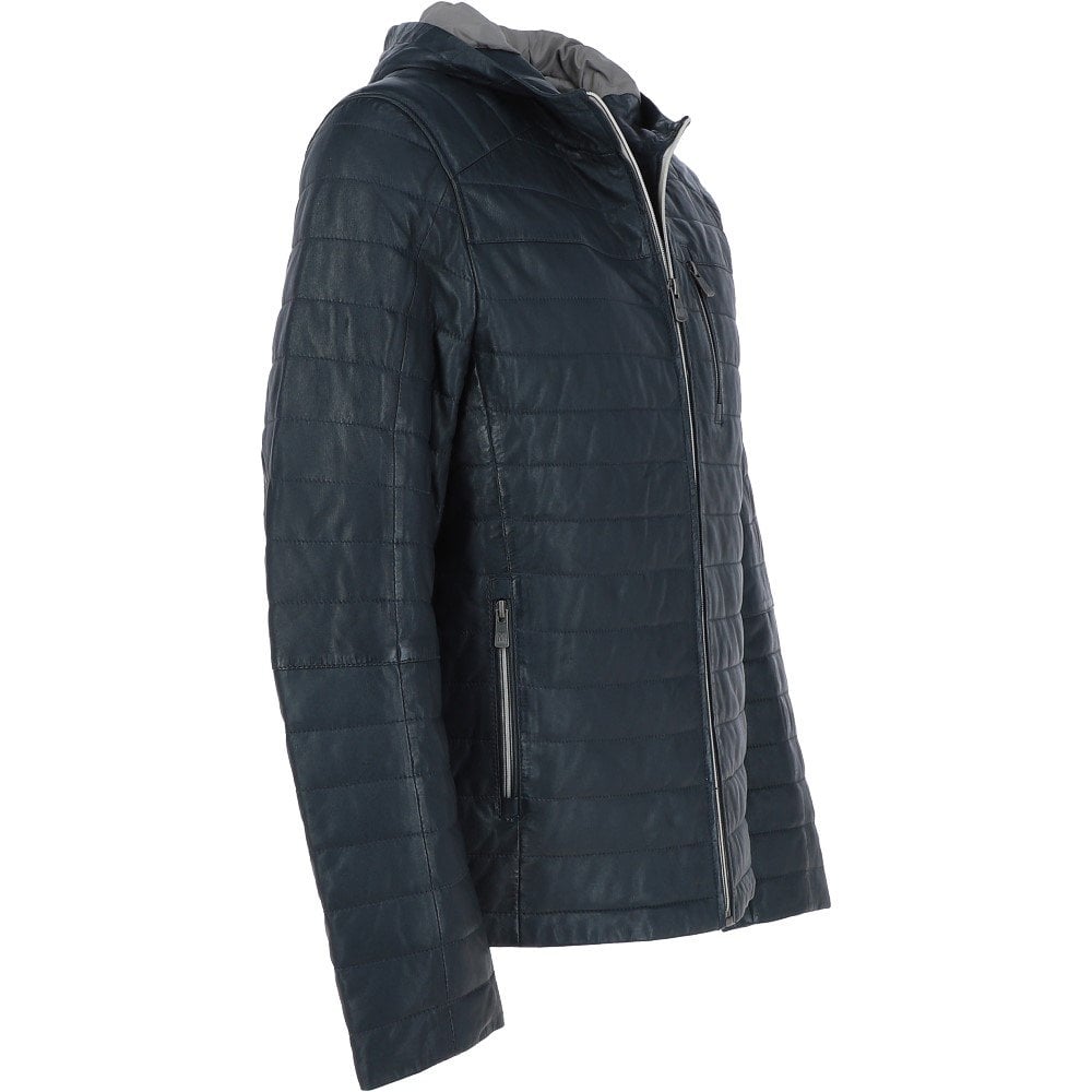 HOODED LEATHER JACKET NAVY: MAXSON