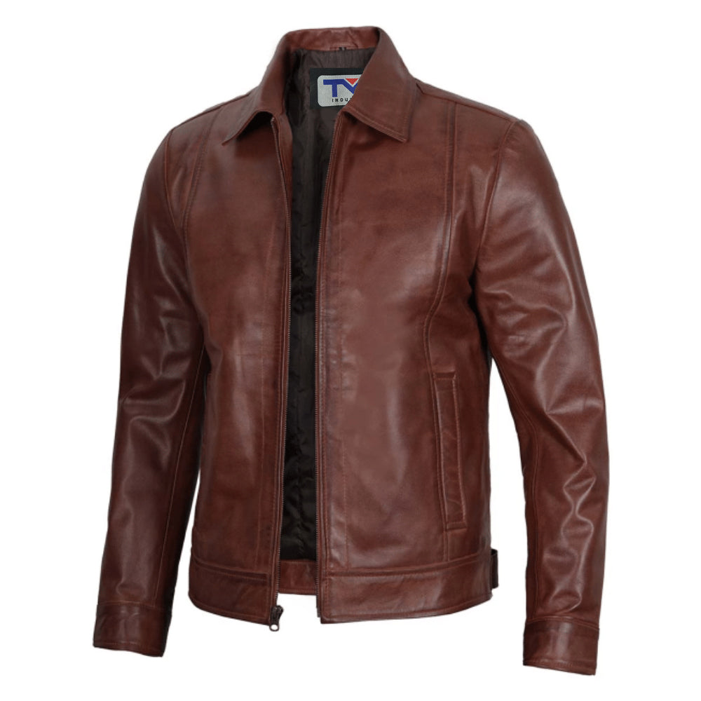 Leather Jackets for Men - Brown Real Sheepskin Leather Bomber Jacket