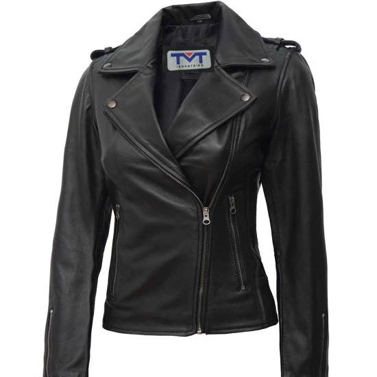 Womens Black Leather Biker Jacket
