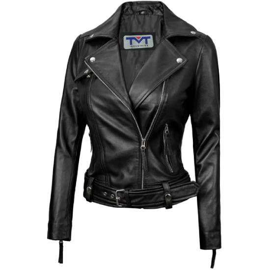 Women's Black Real Leather Biker Jacket