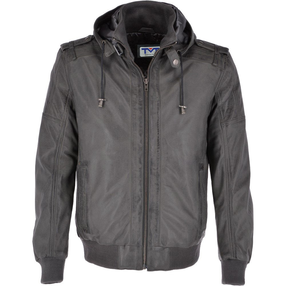Introducing Best Leather Hooded Bomber Jacket Black