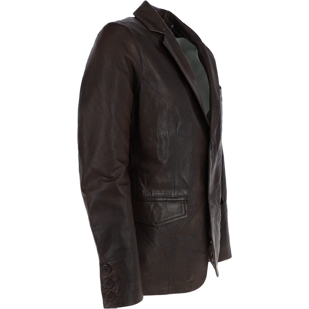 MENS DARK BROWN GENUINE LEATHER BLAZER