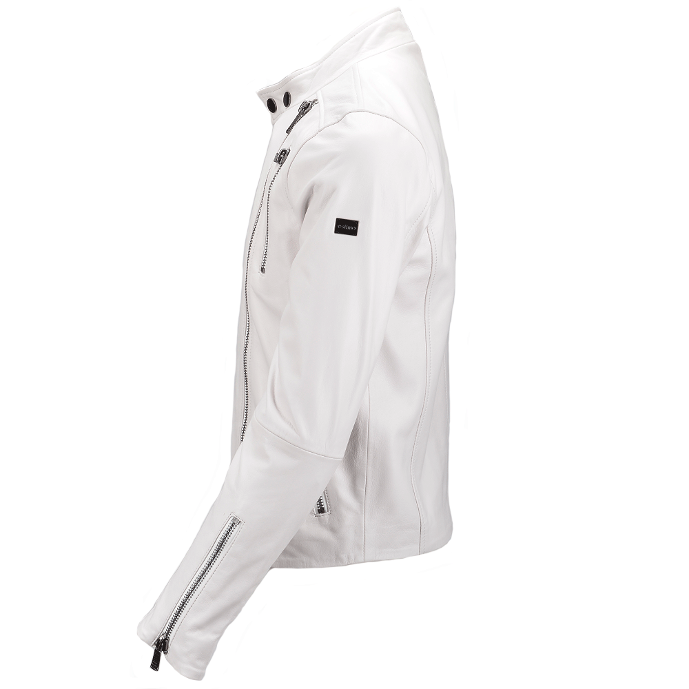 Vegetable Tanned Leather Side Zip Biker Jacket white