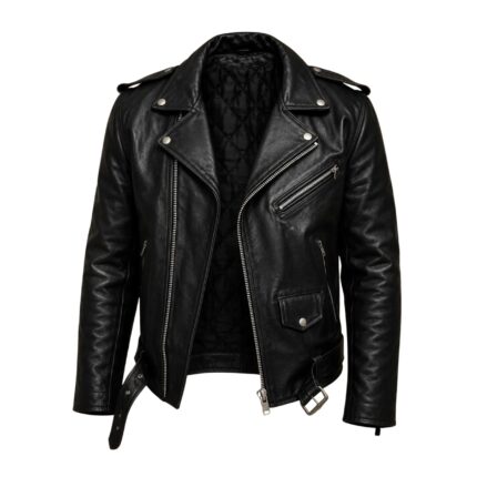 Men's Black Classic Asymmetric Zip Leather Biker Jacket