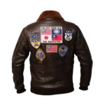 Men's Brown Leather G-1 Aviator Flight Jacket with Fur Collar and Embroidered Patches - Image 2