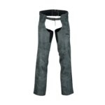 Women's Distressed Grey Leather Chaps with Lace-Up Back Waist, Buckle Belt and Zip Pocket