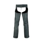 Women's Distressed Grey Leather Chaps with Lace-Up Back Waist, Buckle Belt and Zip Pocket - Image 2